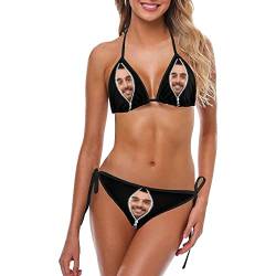 Bikini Badeanzug Damen Personalisiert mit Gesicht Foto Sexy Zweiteiliger Push Up Badeanzug Sommer Geschenk für Frauen Ehefrau XS - 5XL (M, Schwarz) von Soview