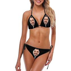 Bikini Badeanzug Damen Personalisiert mit Gesicht Foto Sexy Zweiteiliger Push Up Badeanzug Sommer Geschenk für Frauen Ehefrau XS - 5XL (S, Schwarz) von Soview
