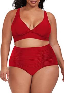Sovoyontee Damen-Badeanzug, 2-teilig, Übergröße, hohe Taille - Rot - X-Large Mehr von Sovoyontee