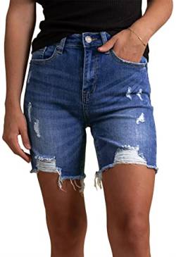 Sovoyontee Damen Bermuda Shorts Ripped Raw Saum High Waisted Distressed Denim Shorts Jean Shorts Sommer Blau XL von Sovoyontee
