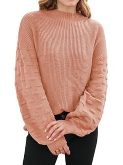 Sovoyontee Damen Herbst Oversized Rundhalsausschnitt Lange Puffärmel Grobstrick Pullover Pullover Tops, Rosa (Peachy Pink), Mittel von Sovoyontee