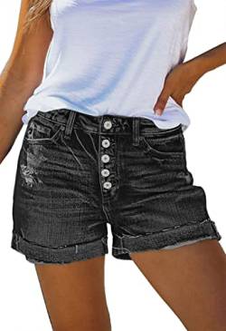 Sovoyontee Damen Hohe Taille Ausgefranste Denim Kurze Hose Zerrissener Destroyed Jeans Distressed Hot Pants Schwarz XL von Sovoyontee