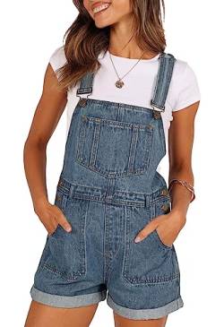 Sovoyontee Damen Jean Shortalls Klassische Verstellbare Träger Denim Bib Overalls Shorts Strampler Sommer Jumpsuits Indigo L von Sovoyontee