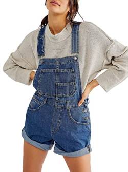 Sovoyontee Damen Jean Shortalls Verstellbare Träger Manschettensaum Denim Bib Overalls Shorts Strampler Jumpsuits Blau M von Sovoyontee