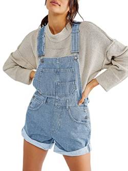 Sovoyontee Damen Jean Shortalls Verstellbare Träger Manschettensaum Denim Bib Overalls Shorts Strampler Jumpsuits Himmelblau M von Sovoyontee