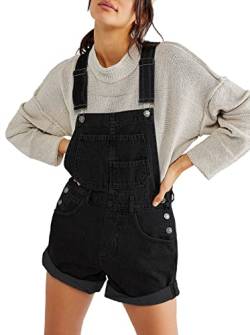 Sovoyontee Damen Jean Shortalls Verstellbare Träger Manschettensaum Denim Bib Overalls Shorts Strampler Jumpsuits Schwarz L von Sovoyontee