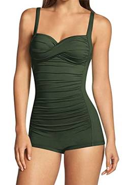 Sovoyontee Damen Klassisch Badeanzug, Blickdicht, 02 Army Green Shoulder Style, Large von Sovoyontee