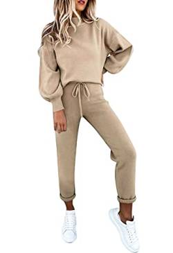 Sovoyontee Damen Lässig Trainingsanzug Pyjamas Hoher Hals Pullover Sweatshirt Lounge 2-Teiliges Outfits Set Khaki L von Sovoyontee