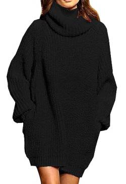 Sovoyontee Damen Langarm Baggy Oversize Rollkragen Pullover Sweater Kleid mit Taschen, 03 Schwarz, Mittel von Sovoyontee
