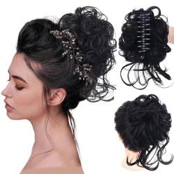 Curly Bun Haarteil - Unordentlicher Dutt Haarteil, Hair Bun Extension Haarteile für Frauen, Curly Hair Bun, Pferdeschwanz Echthaar, Haargummis für dünnes Haar (Black) von Sovtay