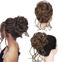 Curly Bun Haarteil - Unordentlicher Dutt Haarteil, Hair Bun Extension Haarteile für Frauen, Curly Hair Bun, Pferdeschwanz Echthaar, Haargummis für dünnes Haar (Light Brown) von Sovtay