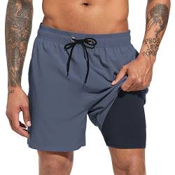 Herren-Badehose, schnelltrocknend, Strandshorts mit Kompressionsfutter, Badeshorts mit Reißverschlusstaschen, GRAU, L von Sovtemp