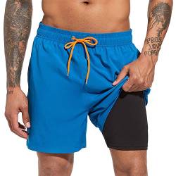 Herren Badehose Quick Dry Beach Shorts mit Kompressionsfutter Badeshorts mit Reißverschlusstaschen, Blau, L von Sovtemp