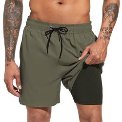 Herren Badehose Quick Dry Beach Shorts mit Kompressionsfutter Badeshorts mit Reißverschlusstaschen, Grün (Army Green), L von Sovtemp