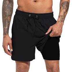 Herren Badehose Quick Dry Beach Shorts mit Kompressionsfutter Badeshorts mit Reißverschlusstaschen, Schwarz, L von Sovtemp