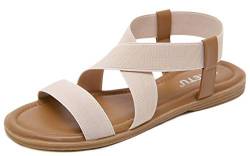 Damen Sommerschuhe Flach Elastische Sandalen S52 (Beige, 37) von Sozila