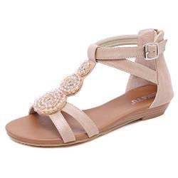 Damen Sommerschuhe Strass Zehentrenner Sandalen S35 (Beige, 40) von Sozila