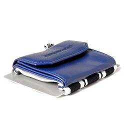 Space Products ® Mini Geldbörse blau-gestreift I Sehr kleines Echtleder Wallet/Portemonnaie mit Münzfach I 15 Karten + Geldscheine + Münzen I Push Ocean Blue von Space Wallet