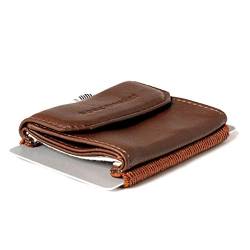 Space Products ® Mini Geldbörse braun I Sehr kleines Echtleder Wallet/Portemonnaie mit Münzfach I 15 Karten + Geldscheine + Münzen I Push Grizzly von Space Wallet