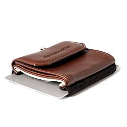 Space Products ® Mini Geldbörse braun-schwarz I Sehr kleines Echtleder Wallet/Portemonnaie mit Münzfach I 15 Karten + Geldscheine + Münzen I Push Black Chocolate von Space Wallet