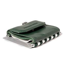 Space Products ® Mini Geldbörse grün-gestreift I Sehr kleines Echtleder Wallet/Portemonnaie mit Münzfach I 15 Karten + Geldscheine + Münzen I Push Tropic Green von Space Wallet