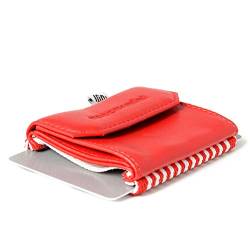 Space Products ® Mini Geldbörse rot-gestreift I Sehr kleines Echtleder Wallet/Portemonnaie mit Münzfach I 15 Karten + Geldscheine + Münzen I Push Drive Red von Space Wallet