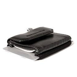 Space Products ® Mini Geldbörse schwarz I Sehr kleines Echtleder Wallet/Portemonnaie mit Münzfach I 15 Karten + Geldscheine + Münzen I Push Night Guard von Space Wallet