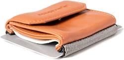 Space Wallet Space Products ® Mini Geldbörse für Damen & Herren I Sehr kleines Echtleder Wallet/Portemonnaie mit Münzfach I 15 Karten + Geldscheine + Münzen I Push (Push Smokey Cognac) von Space Wallet