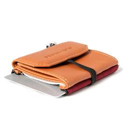 Space Wallet Space Products ® Mini Geldbörse für Frauen & Männer I Sehr kleines Echtleder Wallet/Portemonnaie mit Münzfach I 15 Karten + Geldscheine + Münzen I Pull Rose Cognac von Space Wallet