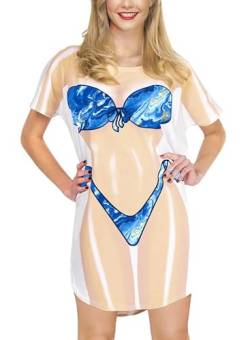 Spadehill Damen Kurzarm Niedlich Bikini Print Baggy Bademode Cover-Up, blauer Marmor, XL von Spadehill