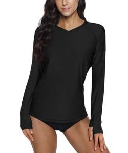 Spadehill Damen Sonnenschutz-Rashguard, langärmelig, Daumenloch, Schwimmshirt, schwarz, X-Large von Spadehill