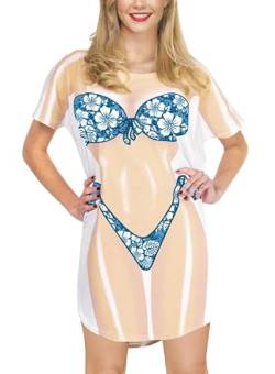 Spadehill Sommer-Bikini für Damen, bedruckt, niedlich, Baggy-Bademode, Vertuschung, Blumenmuster, tropisches Blau, X-Large von Spadehill