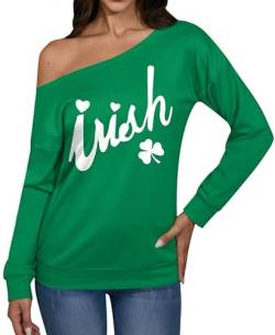 Spadehill Valentinstag St. Patricks Day Shirt für Frauen schulterfreies Sweatshirt, Irisch, S von Spadehill