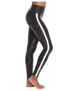 SPANX Kunstleder-Streifen-Leggings,Schwarz (Black/White),XL von Spanx