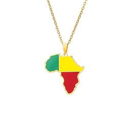Sparctwer Afrikanische Nationalflagge Halskette Benin Karte Anhänger Halskette Geschenk Schlüsselbeinkette Anhänger Anhänger Hip-Hop Modeaccessoires Damen Herren Schlüsselbeinkette Pulloverkette, von Sparctwer