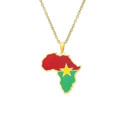 Sparctwer Afrikanische Nationalflagge Halskette Burkina Faso Karte Anhänger Halskette Geschenk Schlüsselbeinkette Anhänger Anhänger Hip-Hop Modeaccessoires Damen Herren Schlüsselbeinkette Pullove von Sparctwer