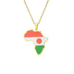 Sparctwer Afrikanische Nationalflagge Halskette Niger Karte Anhänger Halskette Geschenk Schlüsselbeinkette Anhänger Anhänger Hip-Hop Modeaccessoires Damen Herren Schlüsselbeinkette Pulloverkette, von Sparctwer
