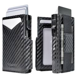 SparkMark Schlanke Faltbare Pop-Up-Brieftaschen für Damen und Herren – RFID-blockierendes Kreditkartenetui mit Magnetverschluss – dünne Leder-Vordertasche aus Metall mit Geschenkbox, carbon schwarz, von SparkMark