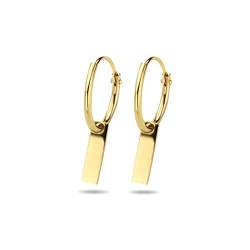 Sparkle14-585 Echtgold Ohrringe fur Damen und Mädchen - 14 Karat Gold - Ohrringe mit flachen Anhänger 13 x 1,3 mm - Nachaltig produziert von Sparkle14