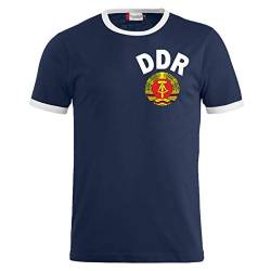 Herren T-Shirt DDR Trikot Größe S - 3XL Dunkelblau/Weiß von Spaß Kostet