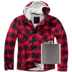 Spaß Kostet Männer Lumberjacket mit Kapuze und Fell UNBEDRUCKT schwarz/rot mit Flachmann Größe S - 7XL von Spaß Kostet