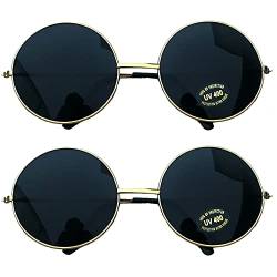 2 x große Schwarze Hippie Brille 6cm 70er Flower Power Hippiebrille runde Gläser Sonnenbrille von Spassprofi