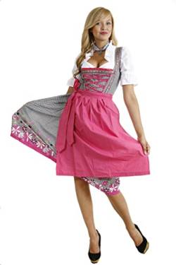 Spatzers Dirndl Damen Rosa geblümt kariert Trachtenmode Trachtenkleid inkl. Dirndlbluse Dirndlschürze 3 Tlg. für Oktoberfest besondere Anlässe F7027 (40) von Spatzers