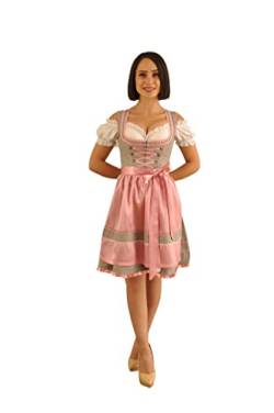 Spatzers Dirndl Damen Trachtenmode Trachtenkleid midi Grau Rosa gepunktet inkl. Dirndlbluse Dirndlschürze 3 Tlg. für Oktoberfest besondere Anlässe Gloria (38) von Spatzers