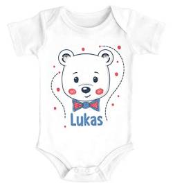 SpecialMe® Baby Body mit Namen Bedrucken Lassen Bär Motiv Kurzarm Bio Baumwolle Mädchen Junge Jungs weiß 0-3 Monate von SpecialMe