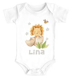 SpecialMe® Baby Body mit Namen Bedrucken Lassen Dino Print Dinosaurier Motiv Kurzarm Bio Baumwolle Stegosaurus weiß 3-6 Monate von SpecialMe