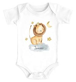 SpecialMe® Baby Body mit Namen Bedrucken Lassen Tier-Motive Nashorn Löwe Elefant Watercolor Kurzarm Bio Baumwolle Löwe weiß 0-3 Monate von SpecialMe