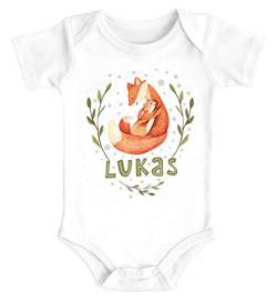 SpecialMe® Baby Body mit Namen Bedrucken Lassen personalisiert Fuchsmama mit Kind Kurzarm Bio Baumwolle weiß 0-3 Monate von SpecialMe