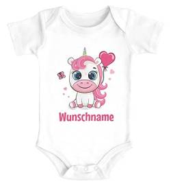 SpecialMe® Baby Body mit Namen Einhorn Wunschname Herz personalisierte Geschenke Mädchen Kurzarm Bio Baumwolle weiß 0-3 Monate von SpecialMe
