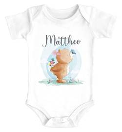 SpecialMe® Baby Body mit Namen Tiermotive Bär Hase Fuchs personalisierte Geschenke für Neugeborene Kurzarm Bio Baumwolle Bär weiß 0-3 Monate von SpecialMe